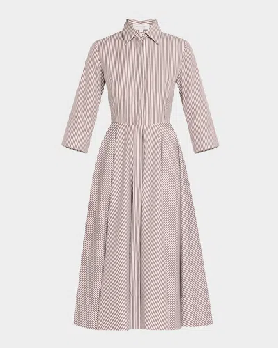 Michael Kors 3/4-sleeve Striped Midi Shirtdress With Belt In Pink