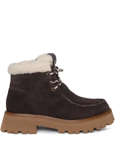 Michael Kors 44mm Shearling Lace-up Boots In Brown