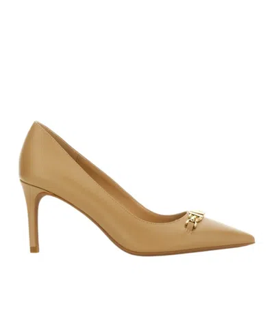 Michael Kors 75mm Appliqué-logo Leather Pumps In Nude