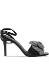 Michael Kors Elodie Crystal-embellished Leather Sandal In Black