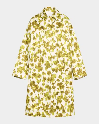 Michael Kors Abstract Floral Duchesse Coat In Mossop Wh