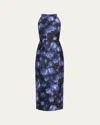 Michael Kors Abstract Halter Cutout Midi Dress In Rivierabl