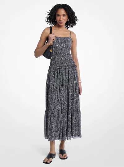 Michael Kors Abstract Print Georgette Smocked Dress In Multi
