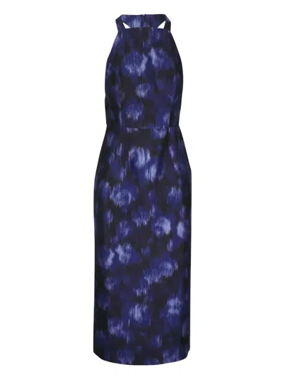 Michael Kors Abstract-print Midi Dress In Blue