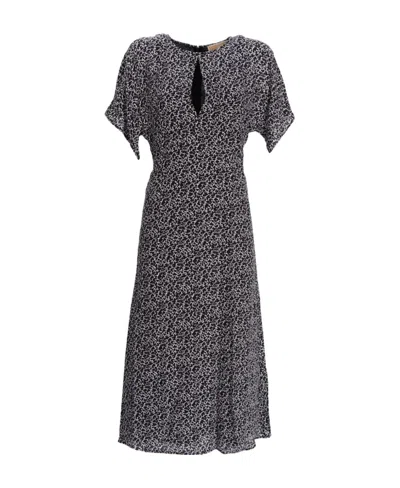 Michael Kors Abstract-print Midi Dress In Black