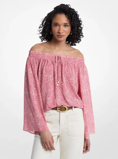 Michael Kors Abstract Print Off-the-shoulder Georgette Top In Multi