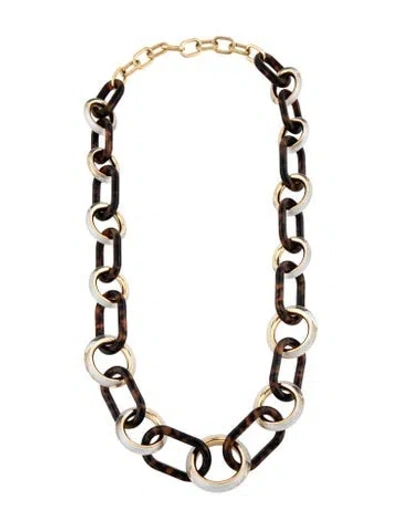 Pre-owned Michael Kors Acetate Tortoiseshell Link Chain Necklace, 34" In Black/brown/clear