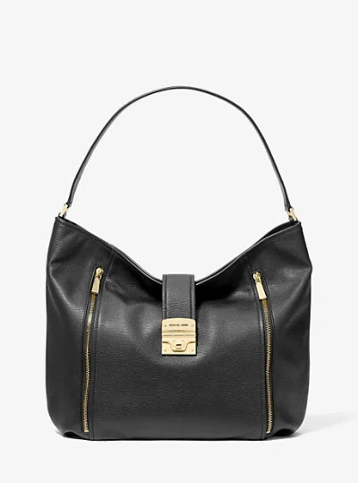 Michael Kors Addie Large Leather Shoulder Bag In Gold