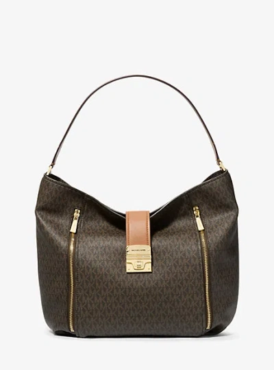 Michael Kors Addie Large Signature Logo Shoulder Bag In Gold