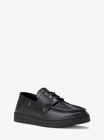 Michael Kors Aiden Leather Boat Shoes In Black