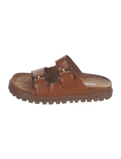 Pre-owned Michael Kors Alanis Runaway Leather Slides In Brown