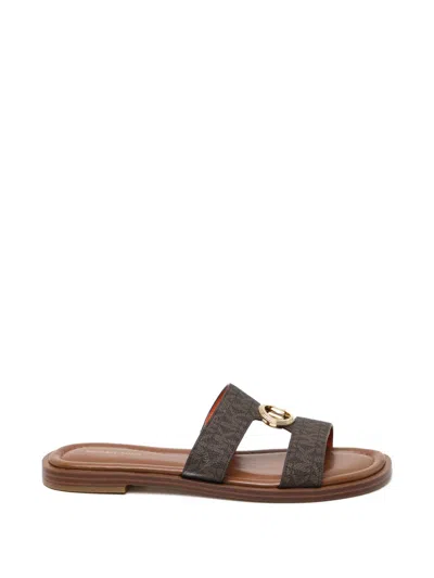 Michael Kors All-over Logo Buckle Sandals In Brown
