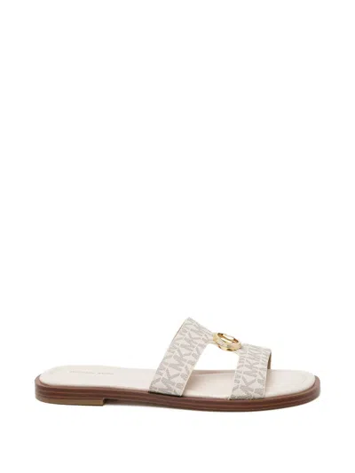 Michael Kors All-over Logo Buckle Sandals In Neutral