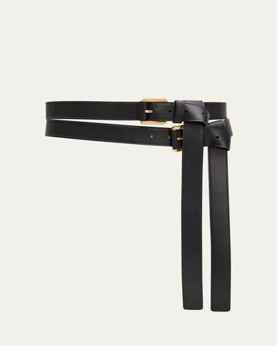 Michael Kors Allegra Leather Double Waist Belt In Black