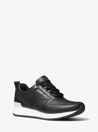 Michael Kors Allie Stride Leather And Nylon Trainer In Black