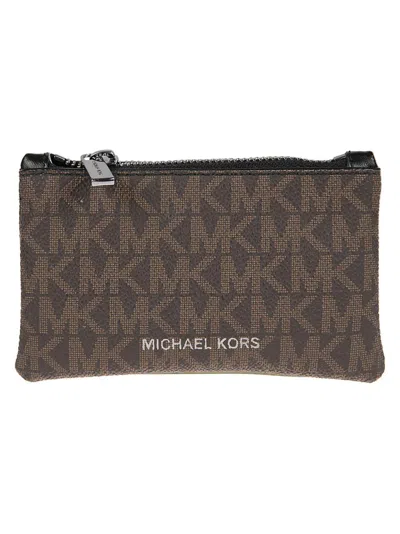 Michael Kors Allover Logo Printed Clutch Bag In Brown