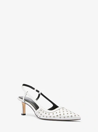 Michael Kors Alora Grommeted Leather Slingback Pump In Optic White