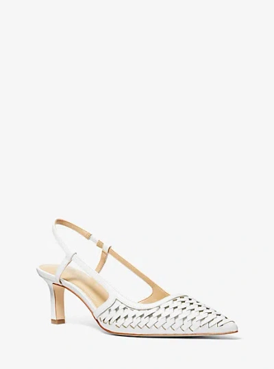 Michael Kors Alora Hand-woven Leather Slingback Pump In White