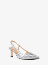 Michael Kors Alora Metallic Crocodile Embossed Leather Slingback Pump In Silver