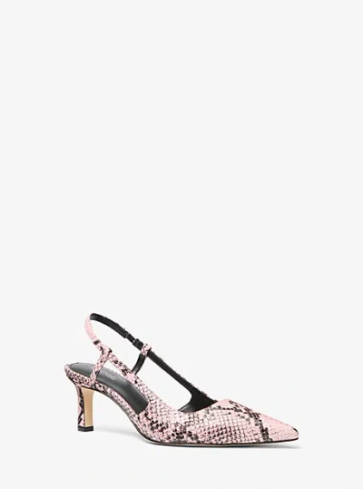 Michael Kors Alora Snake Embossed Leather Slingback Pump In Pink