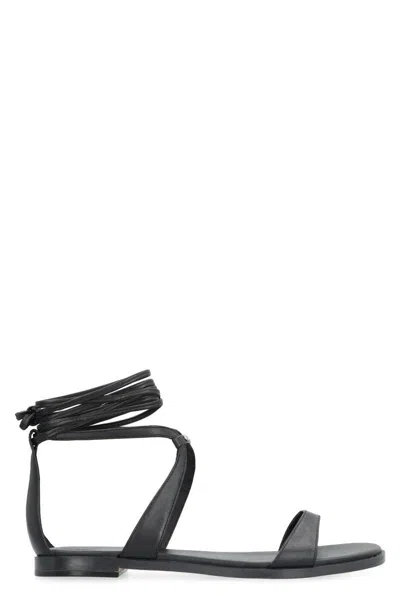 Michael Kors Amara Leather Flat Sandals In Black