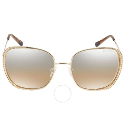 Michael Kors Amsterdam Silver Khaki Flash Butterfly Ladies Sunglasses Mk1090 10148z 59 In Gold / Khaki / Silver