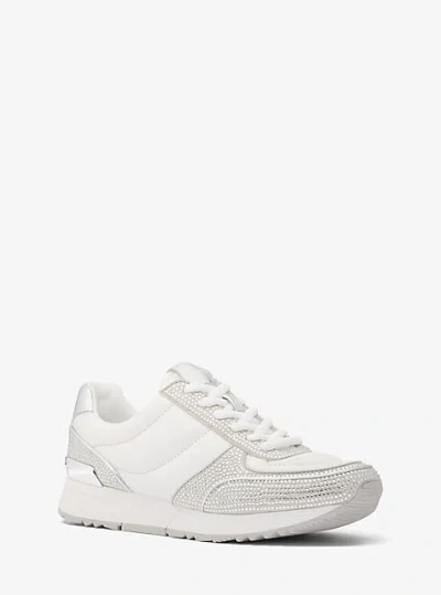 Michael Kors Andi Embellished Quilted Leather And Metallic Trainer In Grey