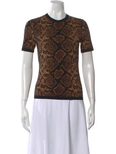 Pre-owned Michael Kors Animal Print Crew Neck Top In Brown