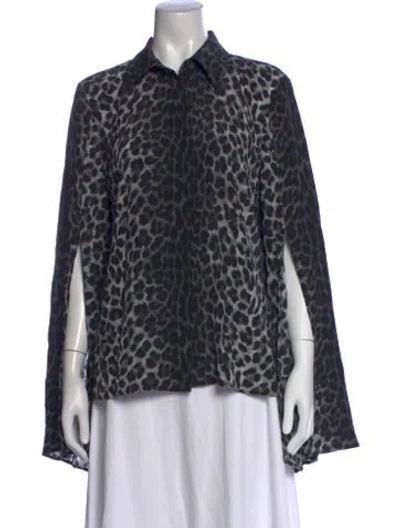 Pre-owned Michael Kors Animal Print Long Sleeve Blouse In Black