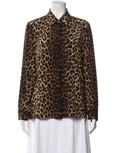 Pre-owned Michael Kors Animal Print Long Sleeve Blouse In Neutral