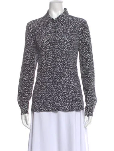 Pre-owned Michael Kors Animal Print Long Sleeve Blouse In White