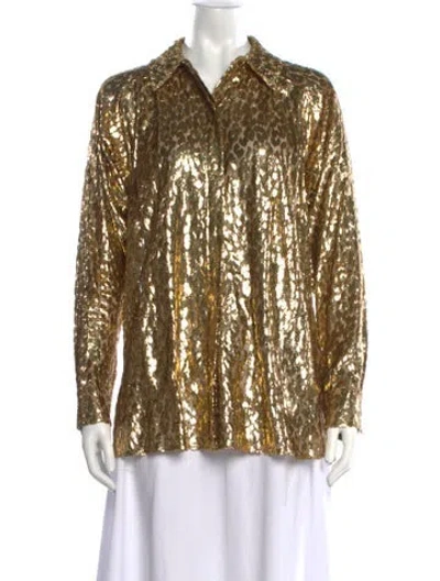 Pre-owned Michael Kors Animal Print Long Sleeve Top In Gold