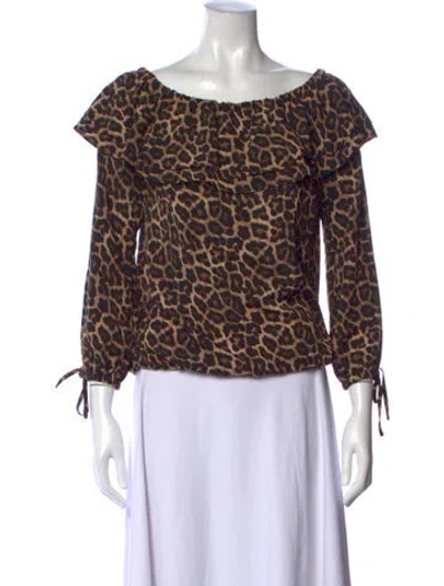 Pre-owned Michael Kors Animal Print Off-the-shoulder Blouse In Neutral