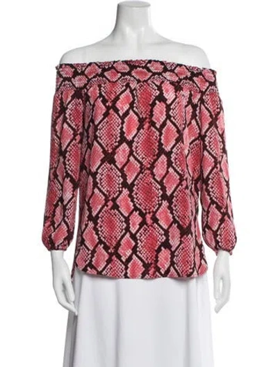 Pre-owned Michael Kors Animal Print Off-the-shoulder Blouse In Red