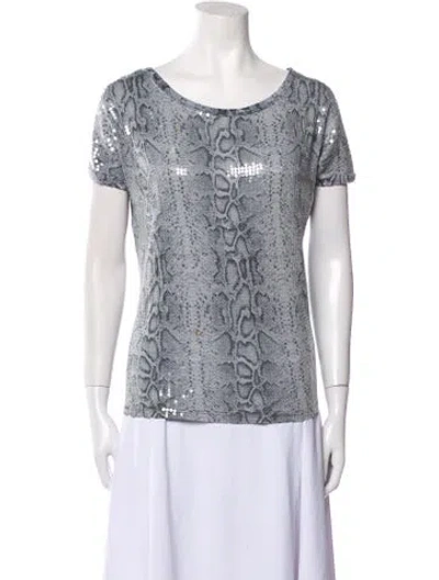 Pre-owned Michael Kors Animal Print Scoop Neck T-shirt In Gray