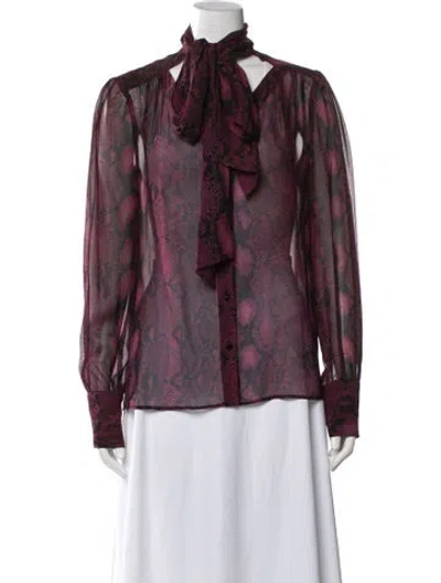 Pre-owned Michael Kors Animal Print Tie Neck Blouse In Burgundy