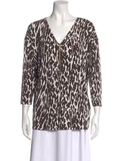 Pre-owned Michael Kors Animal Print V-neck Top In Brown