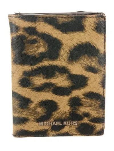 Pre-owned Michael Kors Animal Print Wallet In Brown