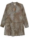 Michael Kors Abito Corto Chemisier In Cotone Animalier In Marrone