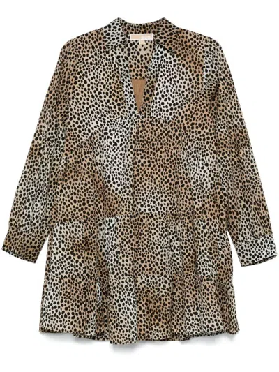 Michael Kors Abito Corto Chemisier In Cotone Animalier In Multicolor
