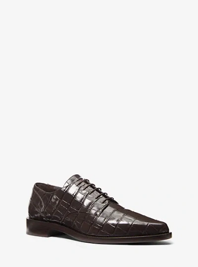 Michael Kors Annette Crocodile Embossed Patent Leather Oxford In Burgundy