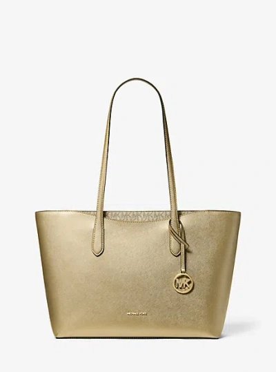 Michael Kors Arden Large Metallic Top-zip Tote Bag In Gold