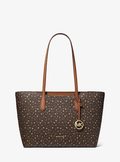 Michael Kors Arden Large Printed Signature Logo Top-zip Tote Bag In Brown