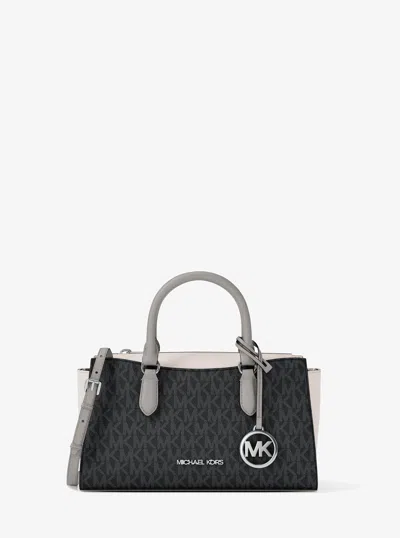 Michael Kors Arden Small Color-block Signature Logo Messenger Bag In Black