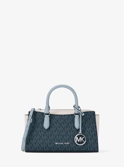 Michael Kors Arden Small Color-block Signature Logo Messenger Bag In Blue