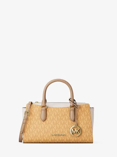Michael Kors Arden Small Color-block Signature Logo Messenger Bag In Orange