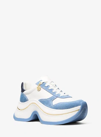 Michael Kors Arla Leather And Suede Trainer In Blue