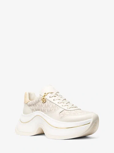 Michael Kors Arla Leather And Suede Trainer In Neutral