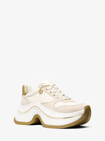 Michael Kors Arla Leather And Suede Trainer In Green