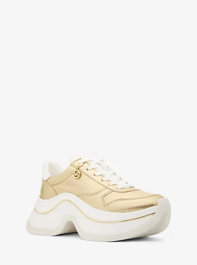 Michael Kors Arla Metallic Leather Trainer In Gold